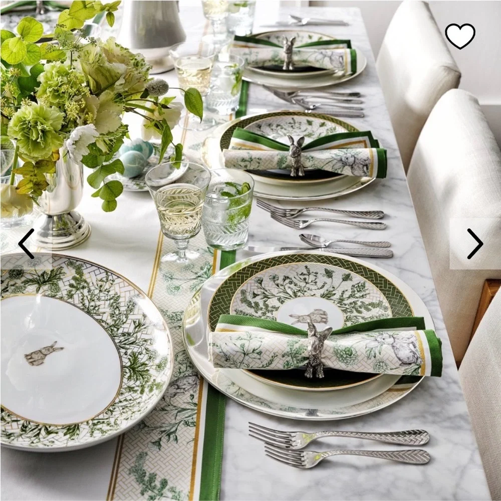 Williams Sonoma Garden Lattice Napkins X3 Green With Bunnies, Easter,replacement